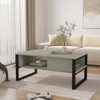 Masă de cafea Laukaa 100x60x44,5 cm verde-gri cu 2 rafturi, [en.casa]