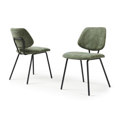 Set 2 scaune dining Köma verzi închis, tapițate, cadru metalic
