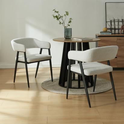 Set 2 scaune dining tapițate Kohlmand, gri deschis, cu cotiere