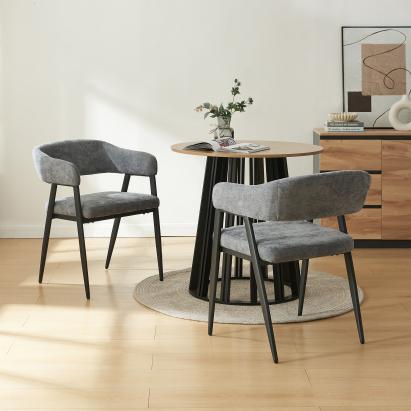 Set 2 scaune dining tapitate Kohlmand, gri închis, cu brațe
