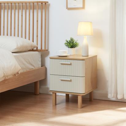 Noptieră Ferrersp cu 2 sertare, decor stejar și nisip, 50x40x40 cm