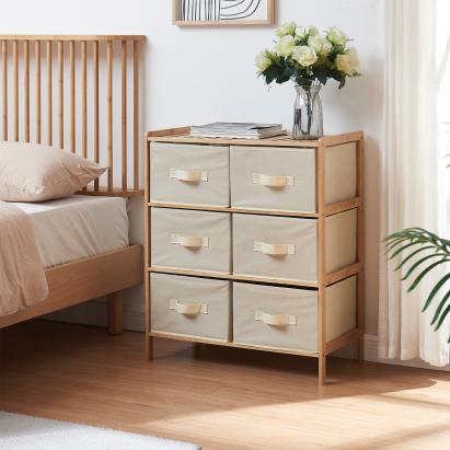 Kommode Maldon mit 6 Stoffschubladen 79x66x35 cm Natur/Beige [en.casa]