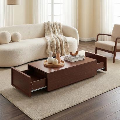 Masă de cafea Turur 104x50x40 cm, aspect nuc, cu 2 sertare