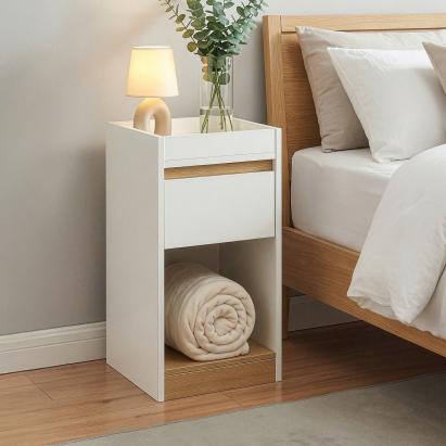 Noptieră Lure 55x30x35 cm alb cu aspect de stejar, cu sertar