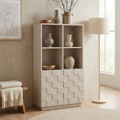 Highboard Bopibobro mit 2 Türen 118x64x30 cm Beige [en.casa]