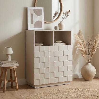 Highboard Bopibobro mit 2 Türen 86x64x36 cm Beige [en.casa]
