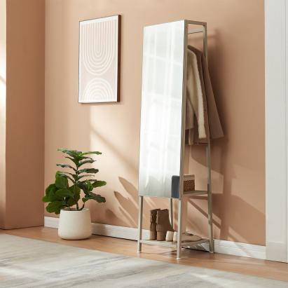 Oglindă cuier 2 în 1 Klilbojle, bej nisip, 160x40x35 cm