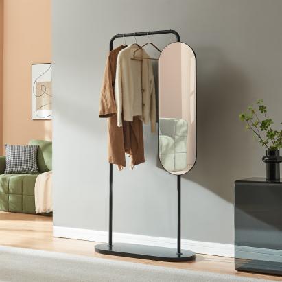 Cuier de hol Vamn cu oglindă rotativă, 167x80x35 cm, negru