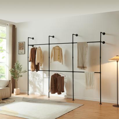 Suport haine pentru perete Kenävatka, 222x296x31 cm, otel negru