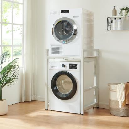 Suport pentru mașină de spălat și uscător, reglabil, alb, 105x73x63 cm