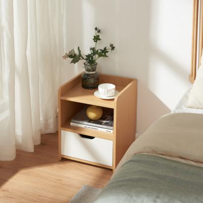 Noptieră cu sertar și raft, stejar alb, 45x36x34 cm, Bordkak