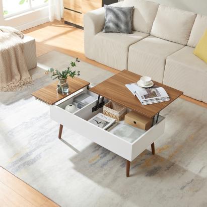 Măsuță de cafea cu spațiu de depozitare Flesen 92x52x41 cm alb/nuc