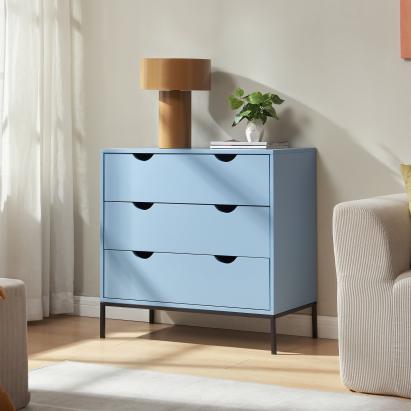 Comodă albastră Colwyn 78x80x40 cm cu 3 sertare, stil modern