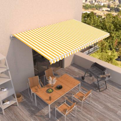 Copertină retractabilă manual, galben și alb, 500x350 cm GartenMobel Dekor