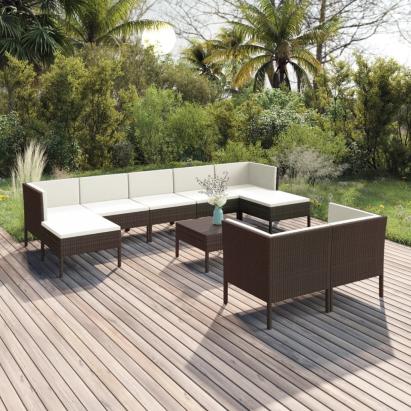 Set mobilier de grădină cu perne, 10 piese, maro, poliratan GartenMobel Dekor