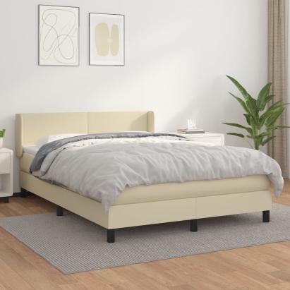 Pat box spring cu saltea, crem, 140x200 cm, piele ecologică GartenMobel Dekor
