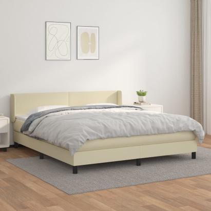 Pat box spring cu saltea, crem, 180x200 cm, piele ecologică GartenMobel Dekor