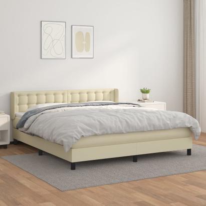 Pat box spring cu saltea, crem, 180x200 cm, piele ecologică GartenMobel Dekor