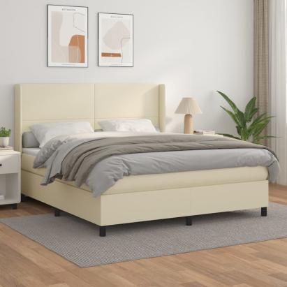 Pat box spring cu saltea, crem, 180x200 cm, piele ecologică GartenMobel Dekor