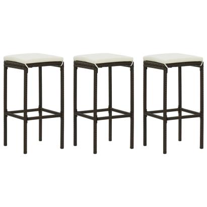 Scaune de bar cu perne, 3 buc., maro, poliratan GartenMobel Dekor