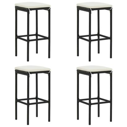 Scaune de bar cu perne, 4 buc., negru, poliratan GartenMobel Dekor