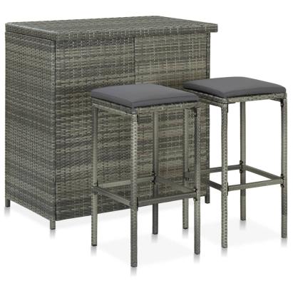 Set mobilier de bar, 3 piese, gri, poliratan GartenMobel Dekor