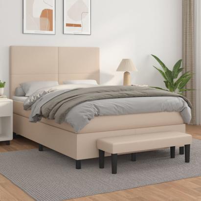 Pat box spring cu saltea, cappuccino, 140x200cm piele ecologică GartenMobel Dekor