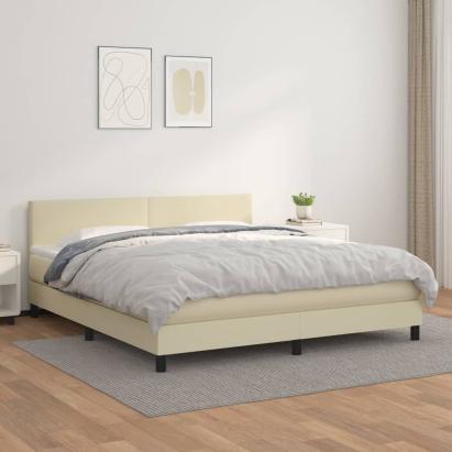Pat box spring cu saltea, crem, 180x200 cm, piele ecologică GartenMobel Dekor