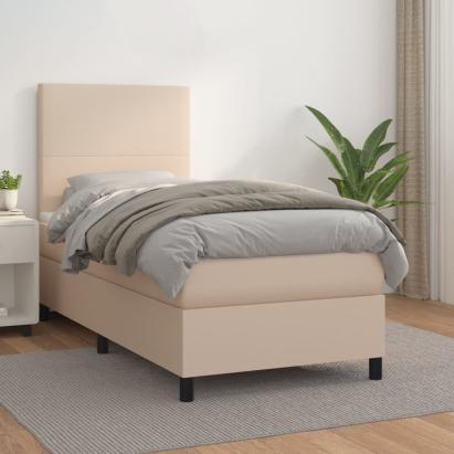 Pat box spring cu saltea, cappuccino, 90x200 cm piele ecologică GartenMobel Dekor