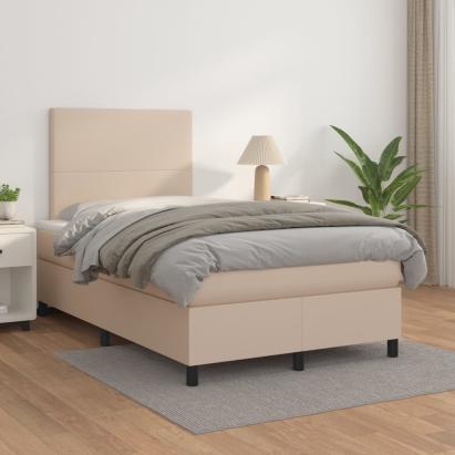 Pat box spring cu saltea, cappuccino, 120x200cm piele ecologică GartenMobel Dekor