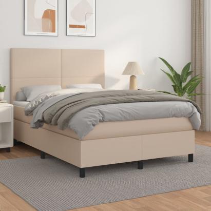 Pat box spring cu saltea, cappuccino, 140x200cm piele ecologică GartenMobel Dekor