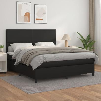 Pat box spring cu saltea, negru, 160x200 cm, piele ecologică GartenMobel Dekor