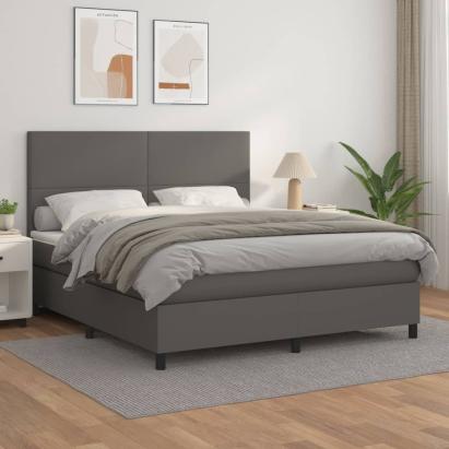 Pat box spring cu saltea, gri, 160x200 cm, piele ecologică GartenMobel Dekor