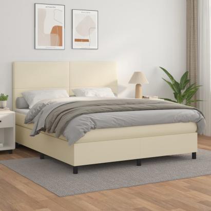 Pat box spring cu saltea, crem, 180x200 cm, piele ecologică GartenMobel Dekor