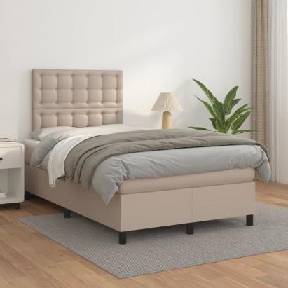 Pat box spring cu saltea, cappuccino, 120x200cm piele ecologică GartenMobel Dekor