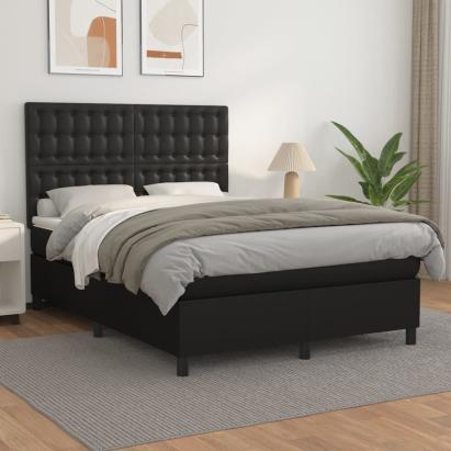 Pat box spring cu saltea, negru, 140x190 cm, piele ecologică GartenMobel Dekor