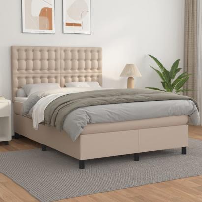 Pat box spring cu saltea, cappuccino, 140x190cm piele ecologică GartenMobel Dekor