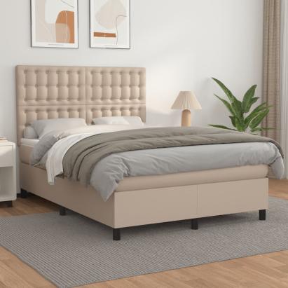 Pat box spring cu saltea, cappuccino, 140x200cm piele ecologică GartenMobel Dekor