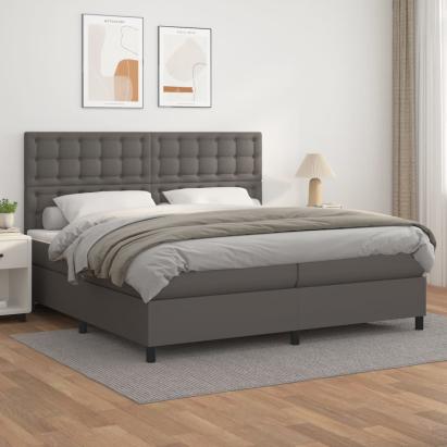 Pat box spring cu saltea, gri, 200x200 cm, piele ecologică GartenMobel Dekor