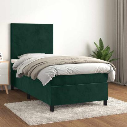 Pat box spring cu saltea, verde închis, 90x190 cm, catifea GartenMobel Dekor