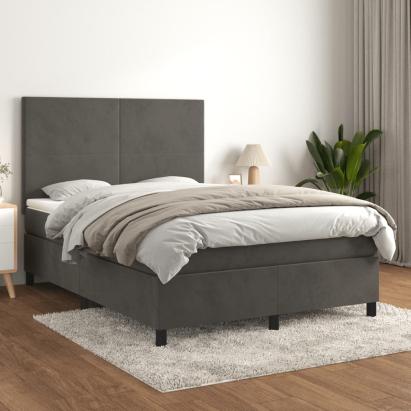 Pat box spring cu saltea, gri închis, 140x190 cm, catifea GartenMobel Dekor