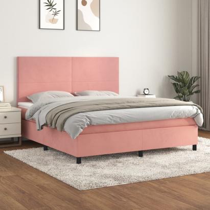Pat box spring cu saltea, roz, 160x200 cm, catifea GartenMobel Dekor