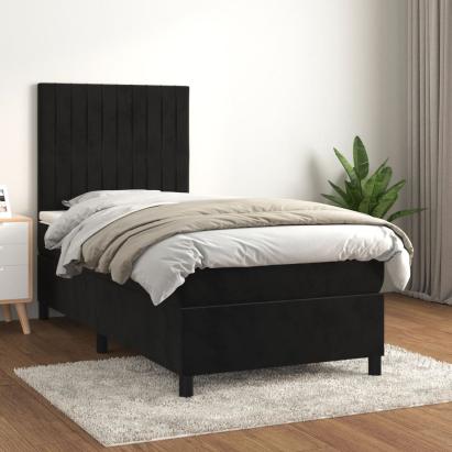 Pat box spring cu saltea, negru, 80x200 cm, catifea GartenMobel Dekor