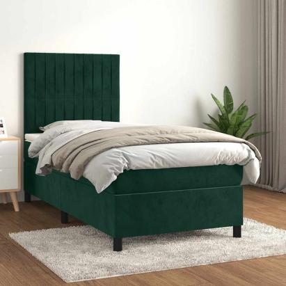 Pat box spring cu saltea, verde închis, 80x200 cm, catifea GartenMobel Dekor
