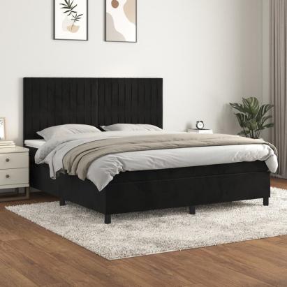 Pat box spring cu saltea, negru, 160x200 cm, catifea GartenMobel Dekor