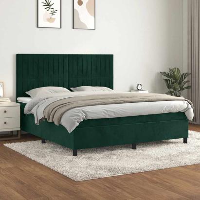 Pat box spring cu saltea, verde închis, 180x200 cm, catifea GartenMobel Dekor