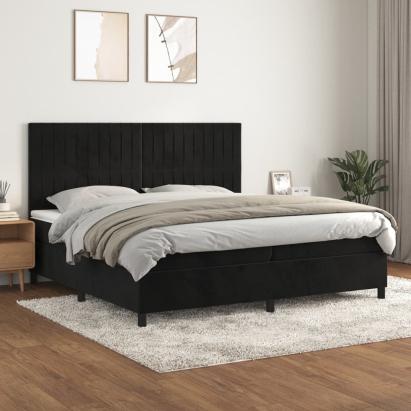 Pat box spring cu saltea, negru, 200x200 cm, catifea GartenMobel Dekor