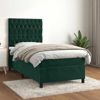 Pat box spring cu saltea, verde închis, 80x200 cm, catifea GartenMobel Dekor