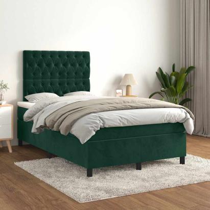 Pat box spring cu saltea, verde închis, 120x200 cm, catifea GartenMobel Dekor