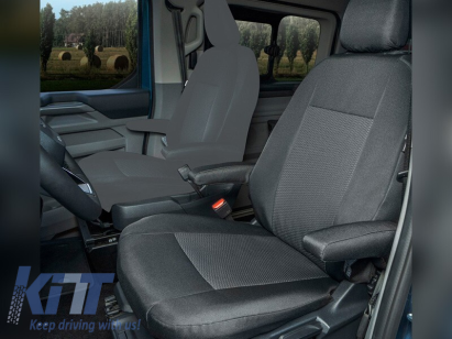 Tapițerie Kegel Tailor Made potrivită pentru un singur scaun de șofer cu două cotlere pentru Ford Transit Custom, Tourneo Custom, Volkswagen T7 după 2024, neagră cu gri Performance AutoTuning